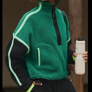 NWT Free People Mountain High Colorblock Half Zip Fleece in Dark Evergreen Combo